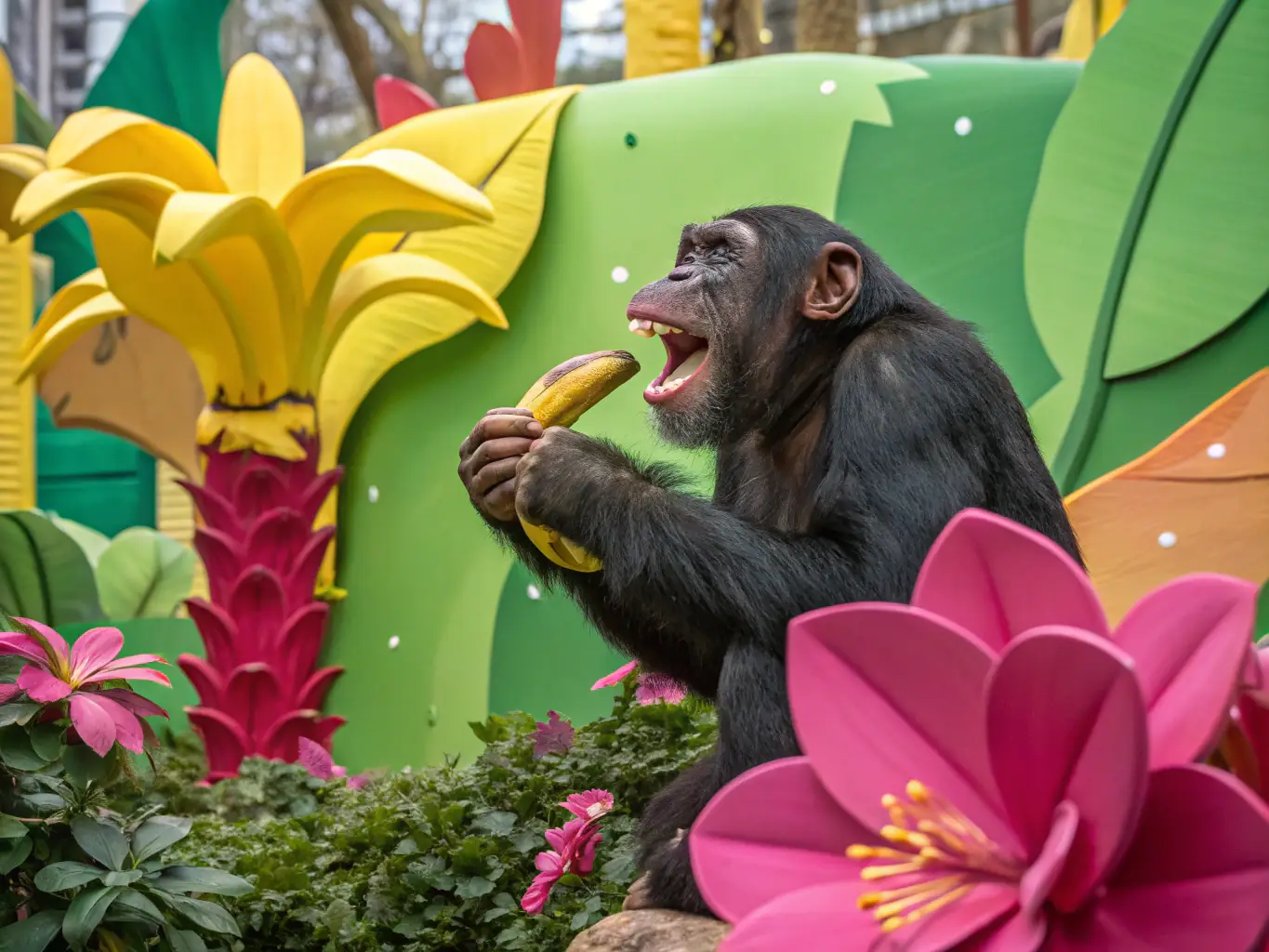 An image of a 'Tribal Warrior' monkey skin, adorned with feathers, war paint, and tribal markings, set against a lush jungle backdrop within the game. The skin exudes a sense of ancient power and mystique.